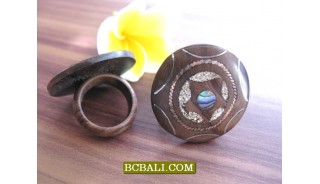 Black Wooden Ethnic Finger Rings Motif Carved